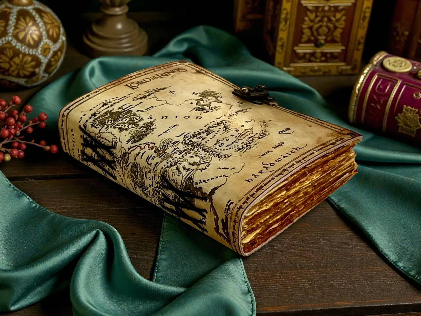 Lord of the Rings Map Leather Journal | Handmade Vintage Middle Earth Grimoire, Fantasy Travel Map Notebook |