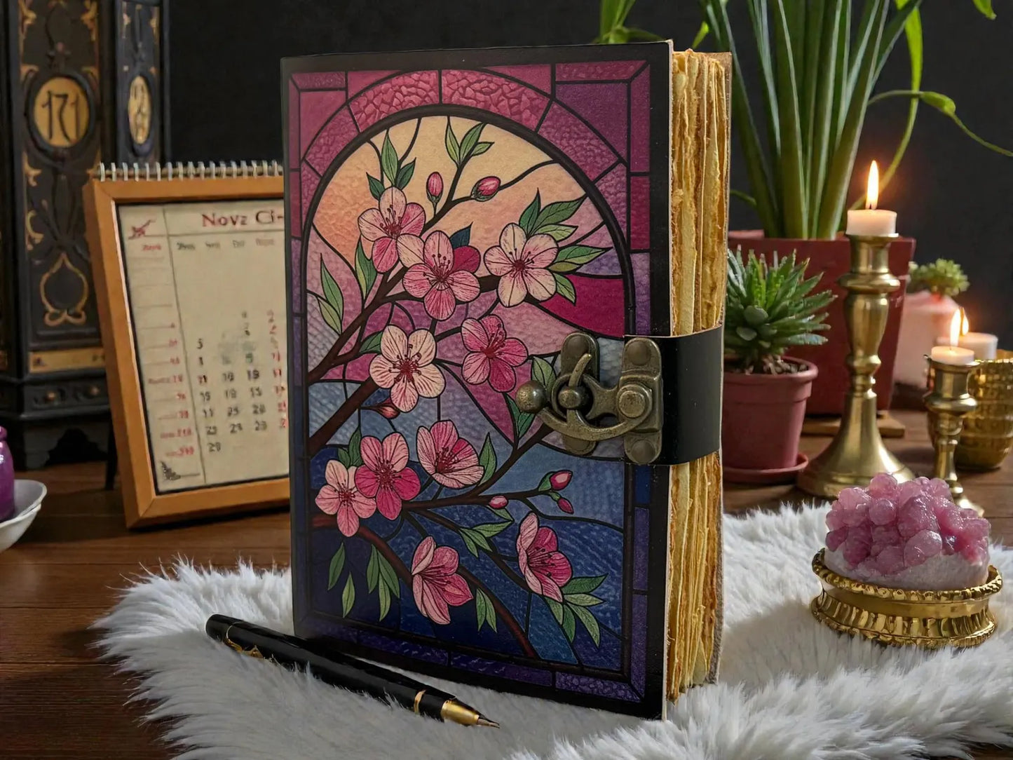 Vintage Floral Leather Journal | Hand bound Flower Artwork Notebook Motherday GIft | Birth Month Blossom Diary | Travel Writing Gift