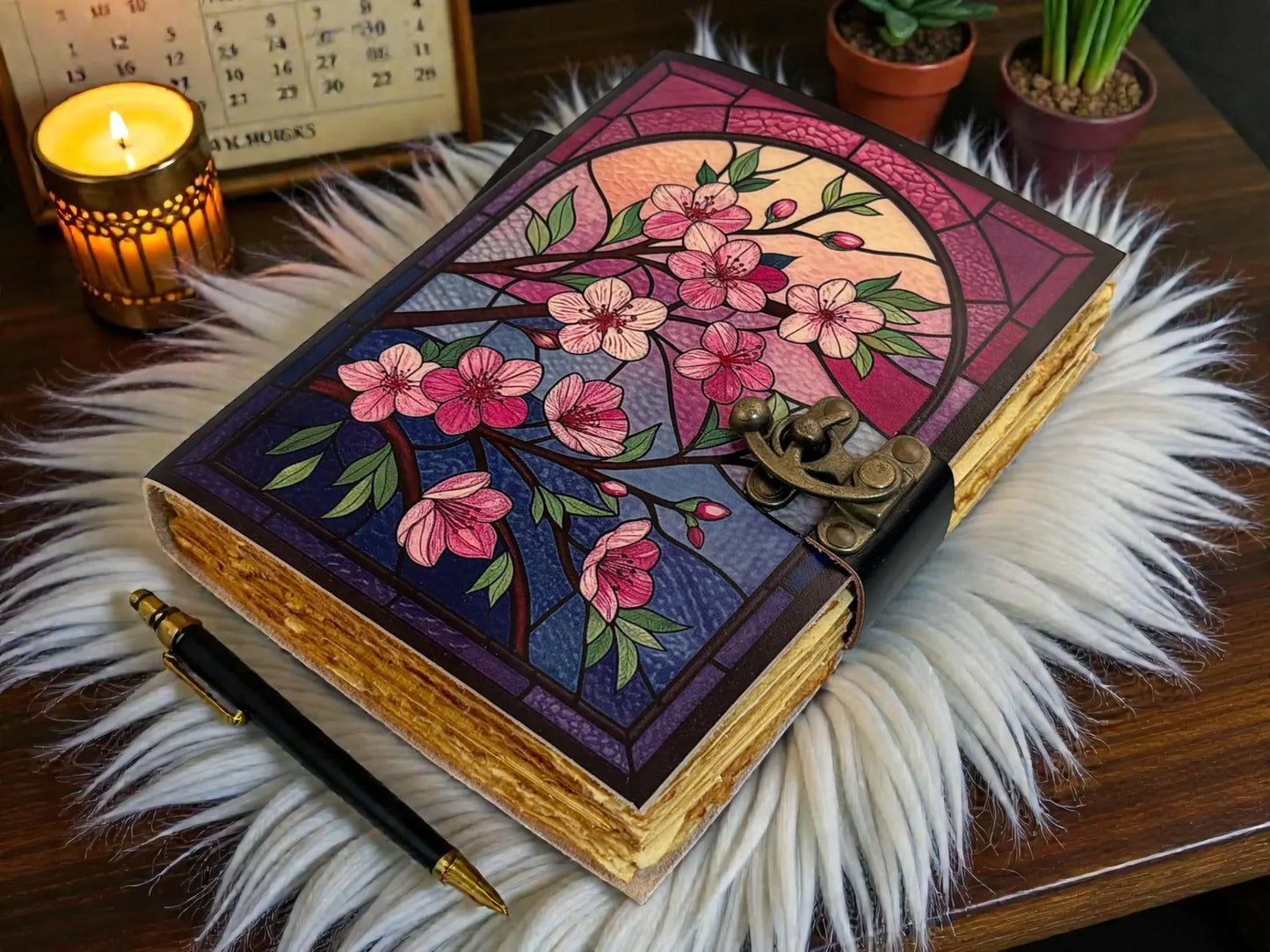 Vintage Floral Leather Journal | Hand bound Flower Artwork Notebook Motherday GIft | Birth Month Blossom Diary | Travel Writing Gift