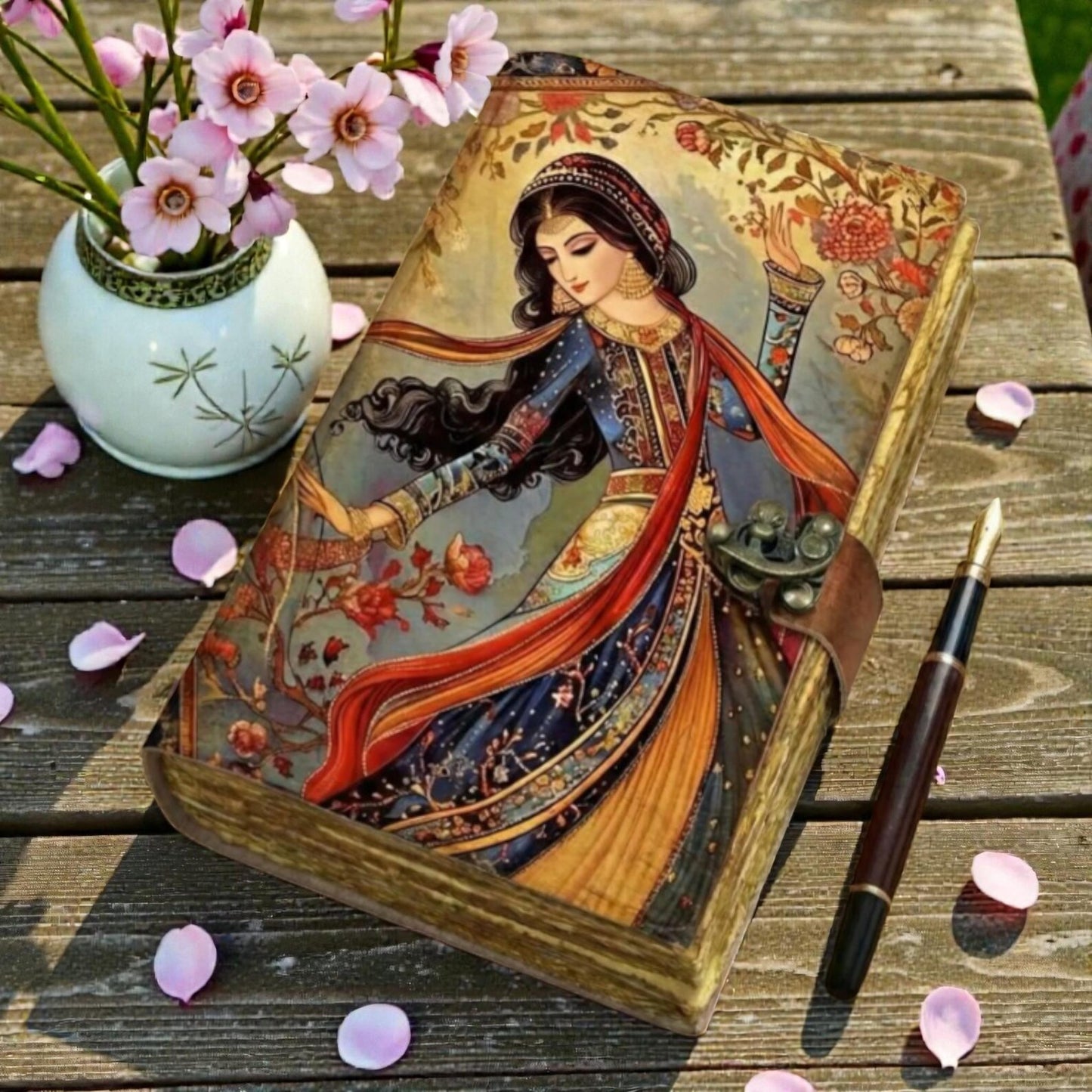 Vintage Folk Art Handmade Journal, Indian Art Writing Notebook Grimoire, Bohemian Sketchbook