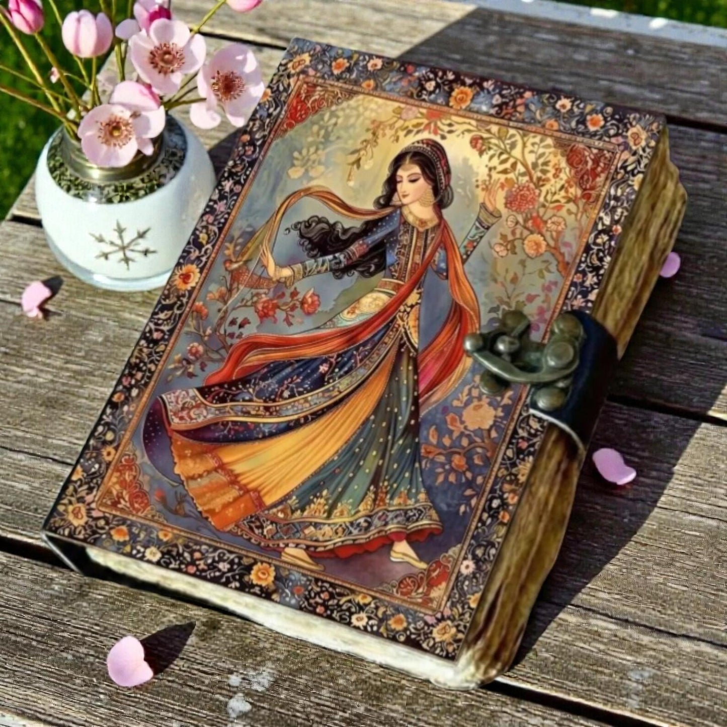 Vintage Folk Art Handmade Journal, Indian Art Writing Notebook Grimoire, Bohemian Sketchbook