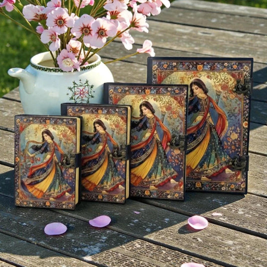 Vintage Folk Art Handmade Journal, Indian Art Writing Notebook Grimoire, Bohemian Sketchbook