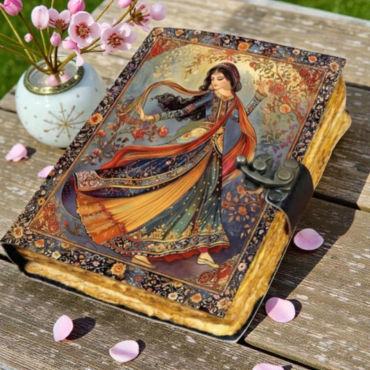 Vintage Folk Art Handmade Journal, Indian Art Writing Notebook Grimoire, Bohemian Sketchbook