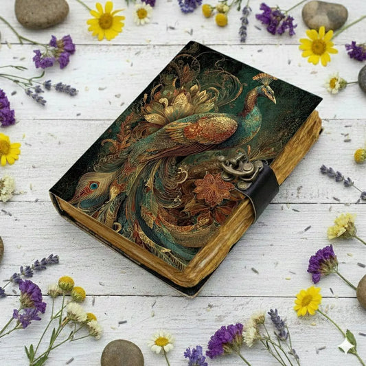 Peacock Leather Journal | Engraved Handmade Diary, Sketchbook
