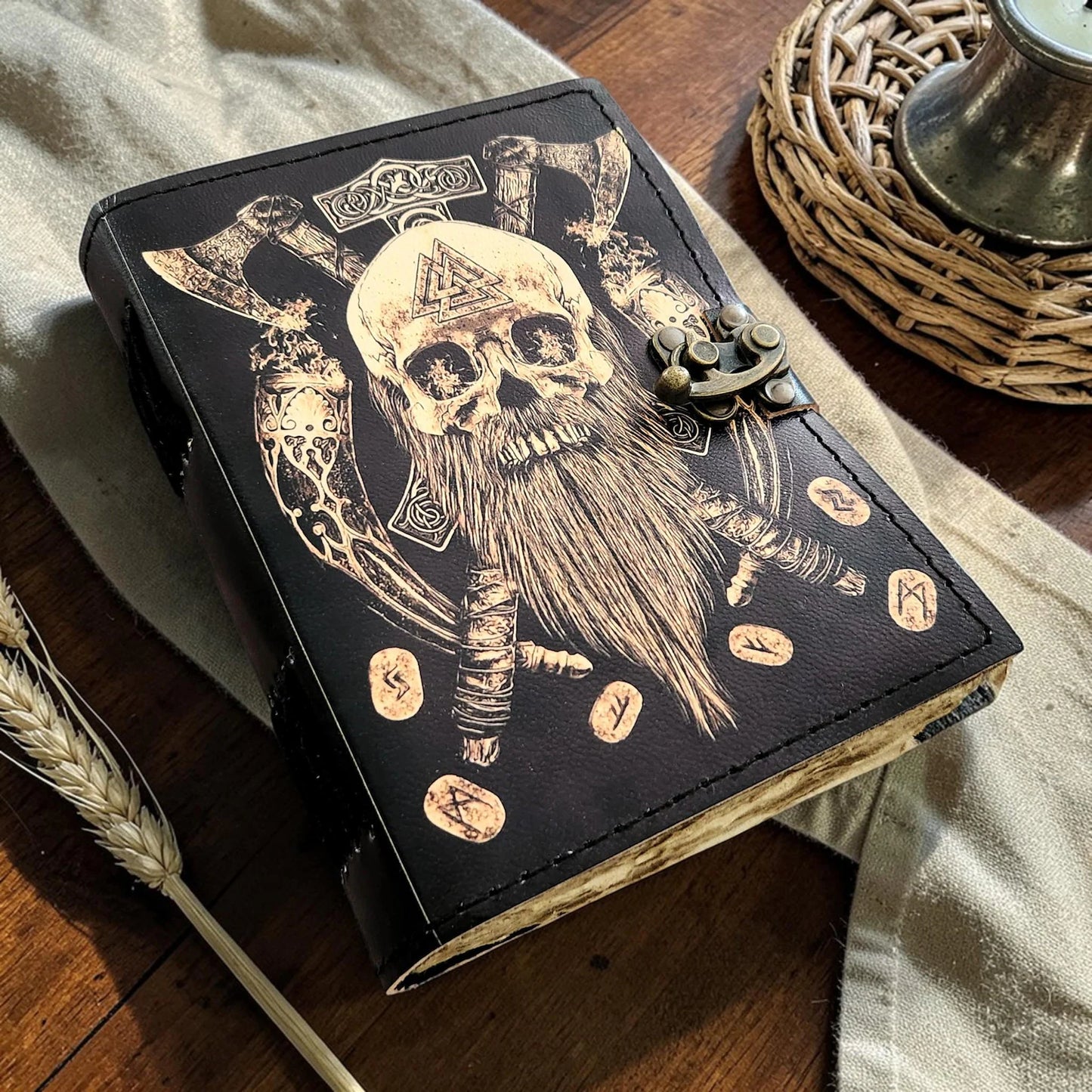 Skull Printed Leather Journal, Deckle Edge Sketchbook, Gothic Pirate Design, Tarot book, Dream Journal, Writing Book.