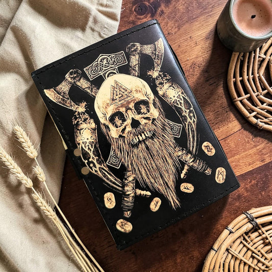 Skull Printed Leather Journal, Deckle Edge Sketchbook, Gothic Pirate Design, Tarot book, Dream Journal, Writing Book.