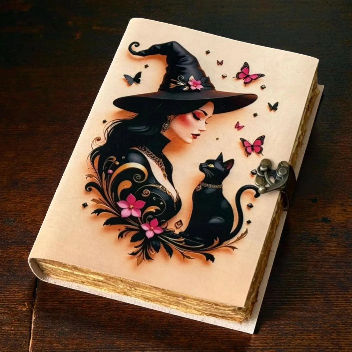 Witchy cat Leather journal