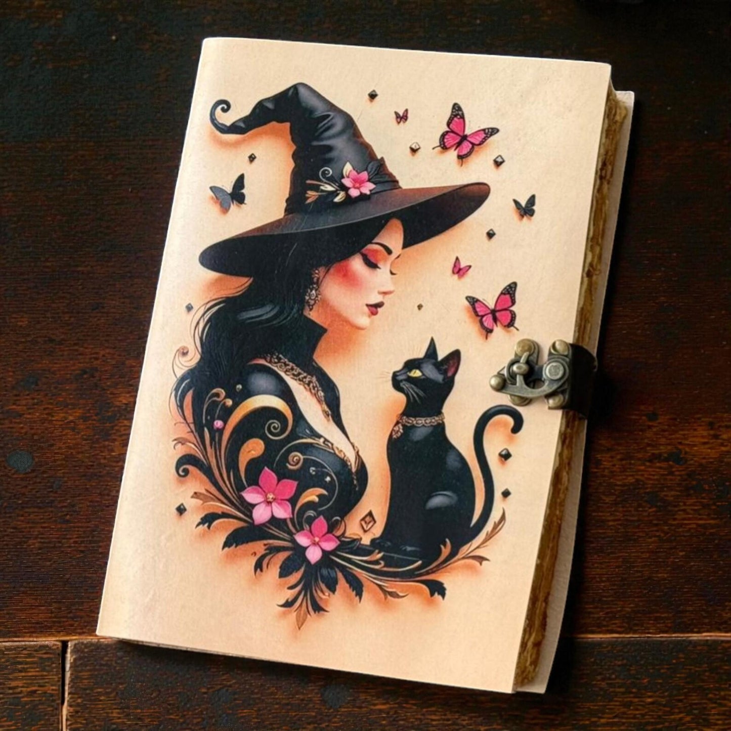 Witchy cat Leather journal