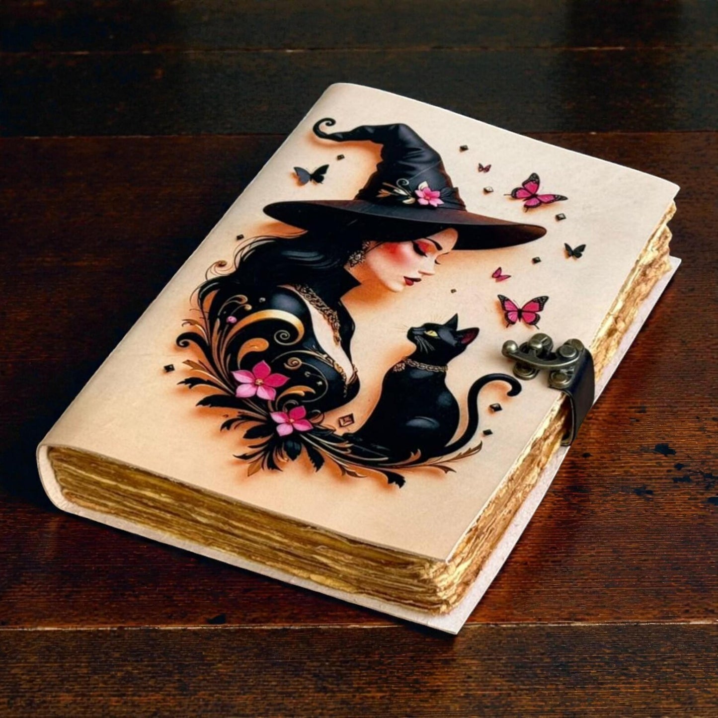 Witchy cat Leather journal