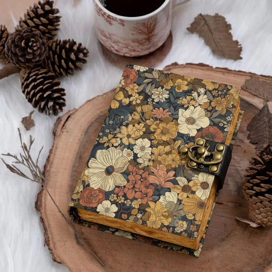 Vintage Floral Journal with Lock, Retro Flower Notebook, Cottagecore Diary, Botanical Sketchbook, Aesthetic Journal Gift